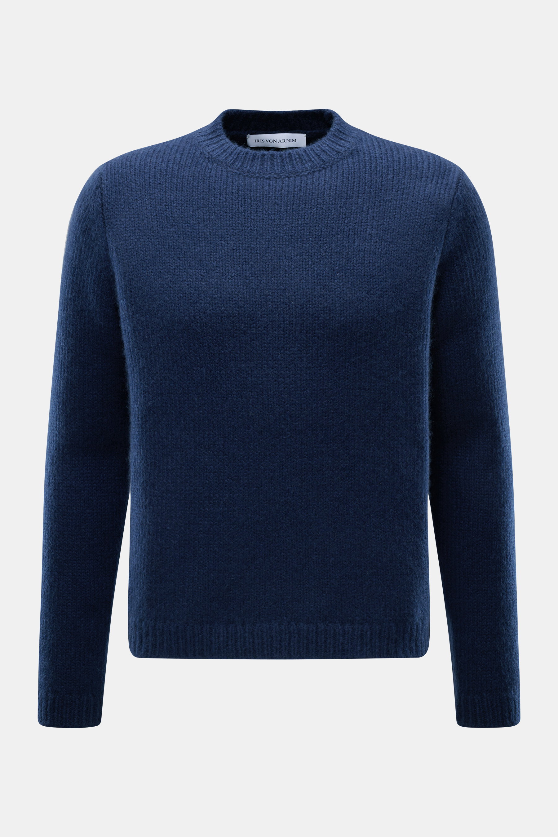 Iris von Arnim Cashmere-Seide Rundhalspullover 'Felton' dunkelblau, frontale Nahaufnahme, Slim Fit, voluminös, weicher Griff, Rippbündchen, Rundhalsausschnitt, Mix aus Cashmere und Seide.