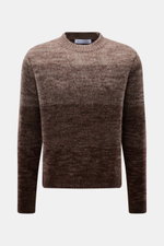 Iris von Arnim Crewneck Sweater 'Felton' taupe/dark brown melange shown from front, exclusive silk-cashmere knitwear with coarse knit, crew neckline, ribbed cuffs, regular fit, very soft feel.