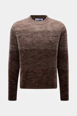 Iris von Arnim Crewneck Sweater 'Felton' taupe/dark brown melange shown from front, exclusive silk-cashmere knitwear with coarse knit, crew neckline, ribbed cuffs, regular fit, very soft feel.