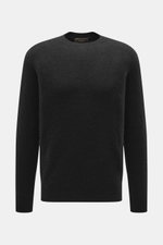 Filippo de Laurentiis Rundhalspullover schwarz, frontal aus leichter Vogelperspektive, Mix aus Cashmere, Seide, Microfaser, Regular Fit, Rundhalsausschnitt, feines Strickbild, weicher Griff, Rippbündchen.