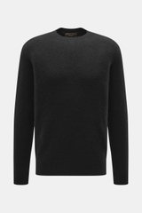 Filippo de Laurentiis Rundhalspullover schwarz, frontal aus leichter Vogelperspektive, Mix aus Cashmere, Seide, Microfaser, Regular Fit, Rundhalsausschnitt, feines Strickbild, weicher Griff, Rippbündchen.