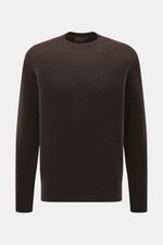 Filippo de Laurentiis Rundhalspullover dunkelbraun, frontale Ansicht, Mix aus Cashmere, Seide, Microfaser, sehr weich, feines Strickbild, Regular Fit, Rundhalsausschnitt, Rippbündchen.