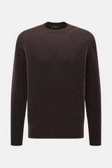 Filippo de Laurentiis Rundhalspullover dunkelbraun, frontale Ansicht, Mix aus Cashmere, Seide, Microfaser, sehr weich, feines Strickbild, Regular Fit, Rundhalsausschnitt, Rippbündchen.