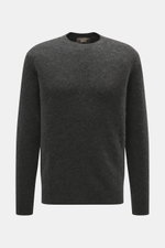 Filippo de Laurentiis Rundhalspullover dunkelgrau, frontal fotografiert, Mix aus Cashmere, Seide, Microfaser, weicher Griff, feines Strickbild, Regular Fit, Rundhalsausschnitt, Rippbündchen.
