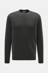 Filippo de Laurentiis Rundhalspullover dunkelgrau, frontal fotografiert, Mix aus Cashmere, Seide, Microfaser, weicher Griff, feines Strickbild, Regular Fit, Rundhalsausschnitt, Rippbündchen.