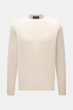 Filippo de Laurentiis Rundhalspullover beige, Frontansicht, Mix aus Cashmere, Seide, Microfaser, weicher Griff, feines Strickbild, Regular Fit, Rundhals, Rippbündchen.