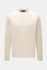 Filippo de Laurentiis Rundhalspullover beige, Frontansicht, Mix aus Cashmere, Seide, Microfaser, weicher Griff, feines Strickbild, Regular Fit, Rundhals, Rippbündchen.