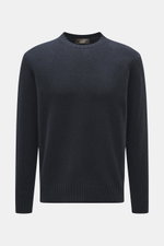 Filippo de Laurentiis Cashmere Rundhalspullover navy, frontale Nahaufnahme, reiner Cashmere, weicher Griff, mittelfeines Strickbild, Regular Fit, Rundhalsausschnitt, komfortable Rippbündchen.