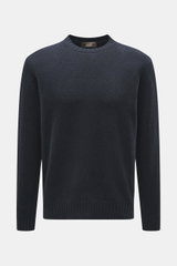 Filippo de Laurentiis Cashmere Rundhalspullover navy, frontale Nahaufnahme, reiner Cashmere, weicher Griff, mittelfeines Strickbild, Regular Fit, Rundhalsausschnitt, komfortable Rippbündchen.