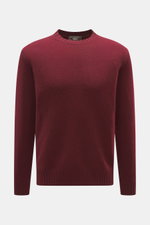 Filippo de Laurentiis Cashmere Rundhalspullover bordeaux, frontal fotografiert, reiner Cashmere, weicher Griff, mittelfeines Strickbild, Regular Fit, Rundhalsausschnitt, komfortable Rippbündchen.