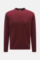 Filippo de Laurentiis Cashmere Rundhalspullover bordeaux, frontal fotografiert, reiner Cashmere, weicher Griff, mittelfeines Strickbild, Regular Fit, Rundhalsausschnitt, komfortable Rippbündchen.