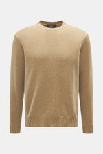 Filippo de Laurentiis Cashmere Rundhalspullover taupe meliert, von vorne, reiner Cashmere, weicher Griff, mittelfeines Strickbild, Regular Fit, Rundhalsausschnitt, komfortable Rippbündchen.