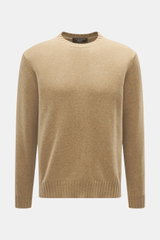 Filippo de Laurentiis Cashmere Rundhalspullover taupe meliert, von vorne, reiner Cashmere, weicher Griff, mittelfeines Strickbild, Regular Fit, Rundhalsausschnitt, komfortable Rippbündchen.