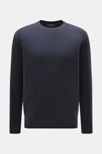 Filippo de Laurentiis Rundhalspullover navy, frontal fotografiert, Mix aus Merinowolle und Cashmere, weicher Griff, mittelfeines Strickbild, Regular Fit, Rundhalsausschnitt, komfortable Rippbündchen.