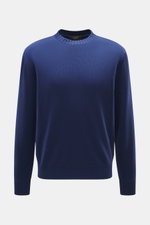 Filippo de Laurentiis Merino Rundhalspullover dunkelblau, Frontansicht, klassischer Strickpullover aus reiner Merinowolle, weicher Griff, feines Strickbild, Regular Fit, Rundhalsausschnitt, flexible Rippbündchen.