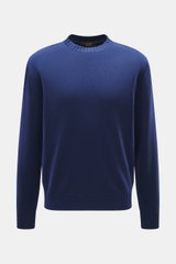 Filippo de Laurentiis Merino Rundhalspullover dunkelblau, Frontansicht, klassischer Strickpullover aus reiner Merinowolle, weicher Griff, feines Strickbild, Regular Fit, Rundhalsausschnitt, flexible Rippbündchen.
