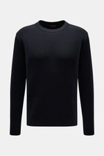 Frontansicht des Barena Venezia Rundhalspullover 'Corba Cruna' navy, Slim Fit, aus reiner Schurwolle mit weichem Griff, mittelfeinem Patent-Strickmuster, Rundhalsausschnitt, elastischen Rippbündchen und breiten Ärmelbündchen mit Daumenöffnung.