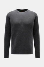 Barena Venezia Rundhalspullover "Corba Cruna" dunkelgrau meliert, Frontansicht, Slim Fit, reiner Schurwollstrick, weicher Griff, mittelfeines Strickbild, Patent-Strickmuster, Rundhalsausschnitt, elastische Rippbündchen, breite Ärmelbündchen mit Daumenöffn