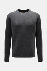 Barena Venezia Rundhalspullover "Corba Cruna" dunkelgrau meliert, Frontansicht, Slim Fit, reiner Schurwollstrick, weicher Griff, mittelfeines Strickbild, Patent-Strickmuster, Rundhalsausschnitt, elastische Rippbündchen, breite Ärmelbündchen mit Daumenöffn