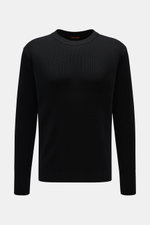 Barena Venezia Rundhalspullover 'Corba Cruna' schwarz, frontal, Strick aus reiner Schurwolle, weicher Griff, mittelfeines Strickbild, Patent-Strickmuster, Slim Fit, Rundhalsausschnitt, elastische Rippbündchen, breite Ärmelbündchen mit Daumenöffnung.