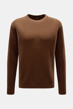 Barena Venezia Rundhalspullover 'Corba Cruna' braun, Frontansicht, Strick aus reiner Schurwolle, weicher Griff, mittelfeines Patent-Strickmuster, Slim Fit, Rundhalsausschnitt, elastische Rippbündchen, breite Ärmelbündchen mit Daumenöffnung.