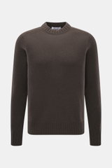 Frontansicht des FTC Cashmere Rundhalspullover dunkelbraun aus reinem, OEKO-TEX®-zertifiziertem Cashmere, Slim Fit, mittelfeines Strickbild, Rippbündchen.