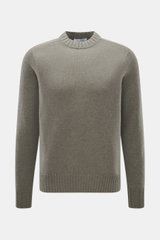 FTC Cashmere Rundhalspullover graugrün meliert, frontal fotografiert, Slim Fit mit Rundhalsausschnitt und Rippbündchen, weicher OEKO-TEX® zertifizierter Cashmere.