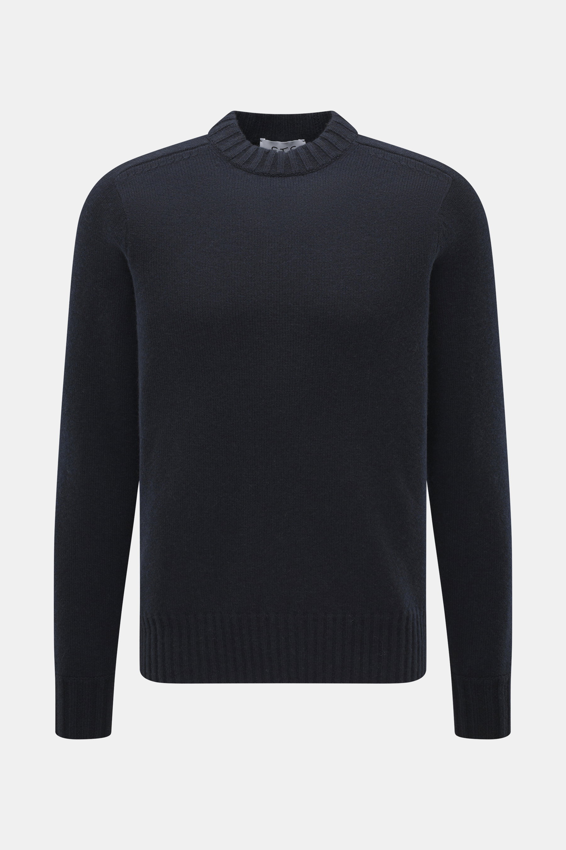 FTC Cashmere Rundhalspullover navy, Vorderansicht, Slim Fit, reiner, OEKO-TEX®-zertifizierter Cashmere, Rundhalsausschnitt, Rippbündchen, mittelfeines Strickbild.