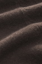 Close-up front view of the dark brown FTC Cashmere Crew Neck Sweater showing fine knit pattern and soft cashmere texture.