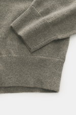 Close-up flat lay of FTC Cashmere Crew Neck Sweater grey green showing fine knit pattern, ribbed cuffs, and hem from above.

Description:  
<p>The ultra-soft cashmere quality makes this timeless crew neck sweater from the sustainable knitwear label FTC CA