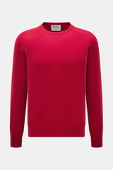 FTC Cashmere Rundhalspullover rot, frontale Nahaufnahme, Slim Fit, reiner Cashmere, weicher Griff, feines Strickbild, Rundhalsausschnitt, Rippbündchen
