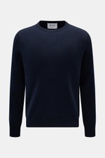 FTC Cashmere Rundhalspullover navy in Slim Fit, aus reinem Cashmere mit feinem Strickbild, Rundhalsausschnitt und Rippbündchen, frontal fotografiert.