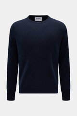 FTC Cashmere Rundhalspullover navy in Slim Fit, aus reinem Cashmere mit feinem Strickbild, Rundhalsausschnitt und Rippbündchen, frontal fotografiert.