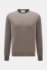 FTC Cashmere Rundhalspullover taupe, Slim Fit, feines Strickbild, reiner Cashmere, Rundhalsausschnitt, Rippbündchen, frontal fotografiert.