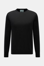 FTC Feinstrick-Rundhalspullover schwarz, frontal fotografiert, Slim Fit, Mix aus Cashmere und Lyocell, OEKO-TEX®, weicher Griff, feines Strickbild, Rundhalsausschnitt, Rippbündchen.