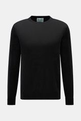 FTC Feinstrick-Rundhalspullover schwarz, frontal fotografiert, Slim Fit, Mix aus Cashmere und Lyocell, OEKO-TEX®, weicher Griff, feines Strickbild, Rundhalsausschnitt, Rippbündchen.
