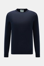 FTC Feinstrick-Rundhalspullover navy, frontal fotografiert, Slim Fit, Mix aus Cashmere und Lyocell, OEKO-TEX®, weicher Griff, feines Strickbild, Rundhals, Rippbündchen.