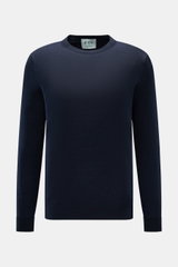 FTC Feinstrick-Rundhalspullover navy, frontal fotografiert, Slim Fit, Mix aus Cashmere und Lyocell, OEKO-TEX®, weicher Griff, feines Strickbild, Rundhals, Rippbündchen.