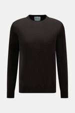 FTC Fine knit crew neck jumper dark brown shown from front, slim fit with blend of cashmere and lyocell, OEKO-TEX® certified, very soft feel, very fine knit, crew neck, comfortable ribbed bands.
