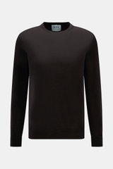 FTC Fine knit crew neck jumper dark brown shown from front, slim fit with blend of cashmere and lyocell, OEKO-TEX® certified, very soft feel, very fine knit, crew neck, comfortable ribbed bands.