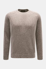 Moorer Rundhalspullover 'Frankie' braun/weiß meliert, Frontansicht, aus Cashmere und Seide, Melange-Look, weicher Griff, Regular Fit, Rundhalsausschnitt, flexible Rippbündchen.