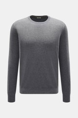BRAUN Hamburg Cashmere Rundhalspullover dunkelgrau meliert, Slim Fit, feines Strickbild, Rundhalsausschnitt, flexible Rippbündchen, reiner Cashmere, vorne frontal fotografiert.