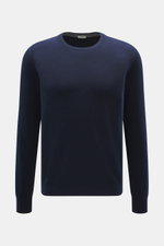 BRAUN Hamburg Cashmere Rundhalspullover navy, Slim Fit, feines Strickbild, reiner Cashmere, Rundhalsausschnitt, flexible Rippbündchen, frontal fotografiert, Made in Italy.