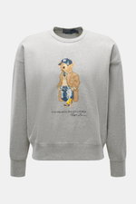 Polo Ralph Lauren Sweatshirt 'Polo Bear' grau meliert, frontal fotografiert, rundhals, Oversized Fit, weicher Griff, Bärenmotiv, Rippbündchen, Baumwoll-Mix.