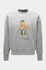 Polo Ralph Lauren Sweatshirt 'Polo Bear' grau meliert, frontal fotografiert, rundhals, Oversized Fit, weicher Griff, Bärenmotiv, Rippbündchen, Baumwoll-Mix.