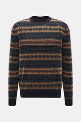 Polo Ralph Lauren Rundhalspullover navy/multicolor gemustert, Intarsien-Strick aus Wolle, Regular Fit, Rundhalsausschnitt, von vorne fotografiert.