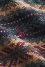 Nahaufnahme des Polo Ralph Lauren Rundhalspullover navy/multicolor gemustert, Intarsien-Strick aus reiner Wolle mit Polospieler-Stitching, weicher Griff.