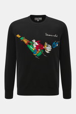 MC2 Saint Barth Rundhals-Pullover 'Heron' schwarz/multicolor, frontal fotografiert, mit weichem Griff, Slim Fit, mittelfeinem Strick, Snoopy-Intarsien, Rippbündchen, Logo-Stitching, Mix aus Cashmere, Wolle, Viskose, Microfaser.