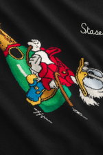 Nahaufnahme von MC2 Saint Barth Rundhals-Pullover 'Heron' schwarz/multicolor mit Snoopy-Intarsienstrick, weichem Griff, Slim Fit, Rippbündchen, Rundhalsausschnitt.