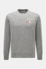 MC2 Saint Barth Rundhals-Pullover 'Heron Light' grau meliert, frontal, Slim Fit, weicher Griff, feines Strickbild, Cashmere-Mix, Rundhalsausschnitt, Logo-Stitching am Ärmel, Rippbündchen.